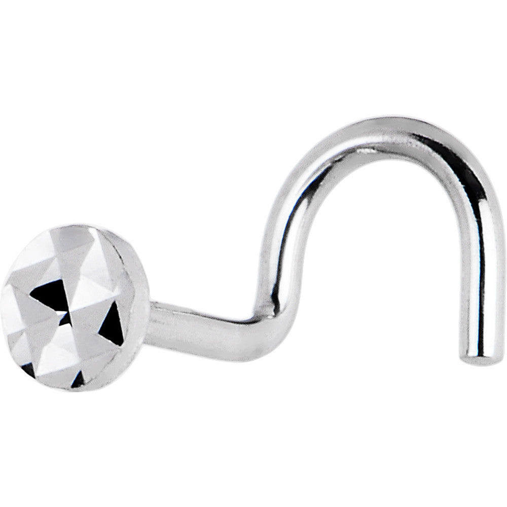 BodyCandy Solid 14K White Gold Textured Flat Disc Nose Screw Ring — main product shot