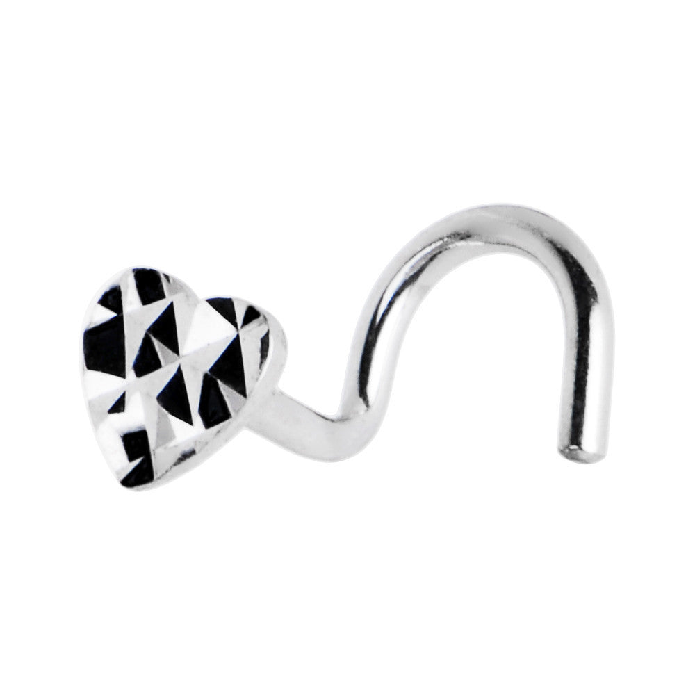 BodyCandy Solid 14K White Gold Textured Heart Nose Screw Ring — main product shot