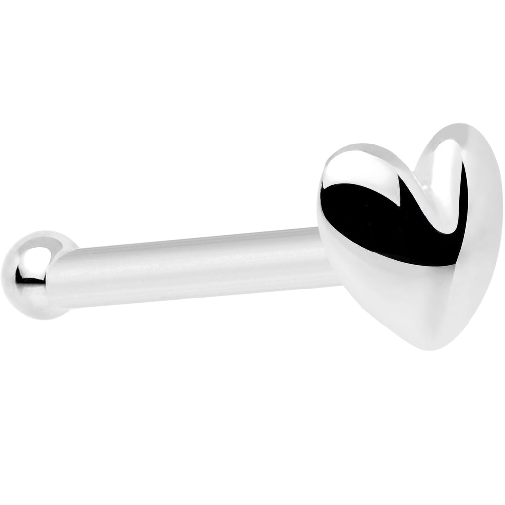 BodyCandy Solid 14K White Gold Heart Nose Bone — detail close-up