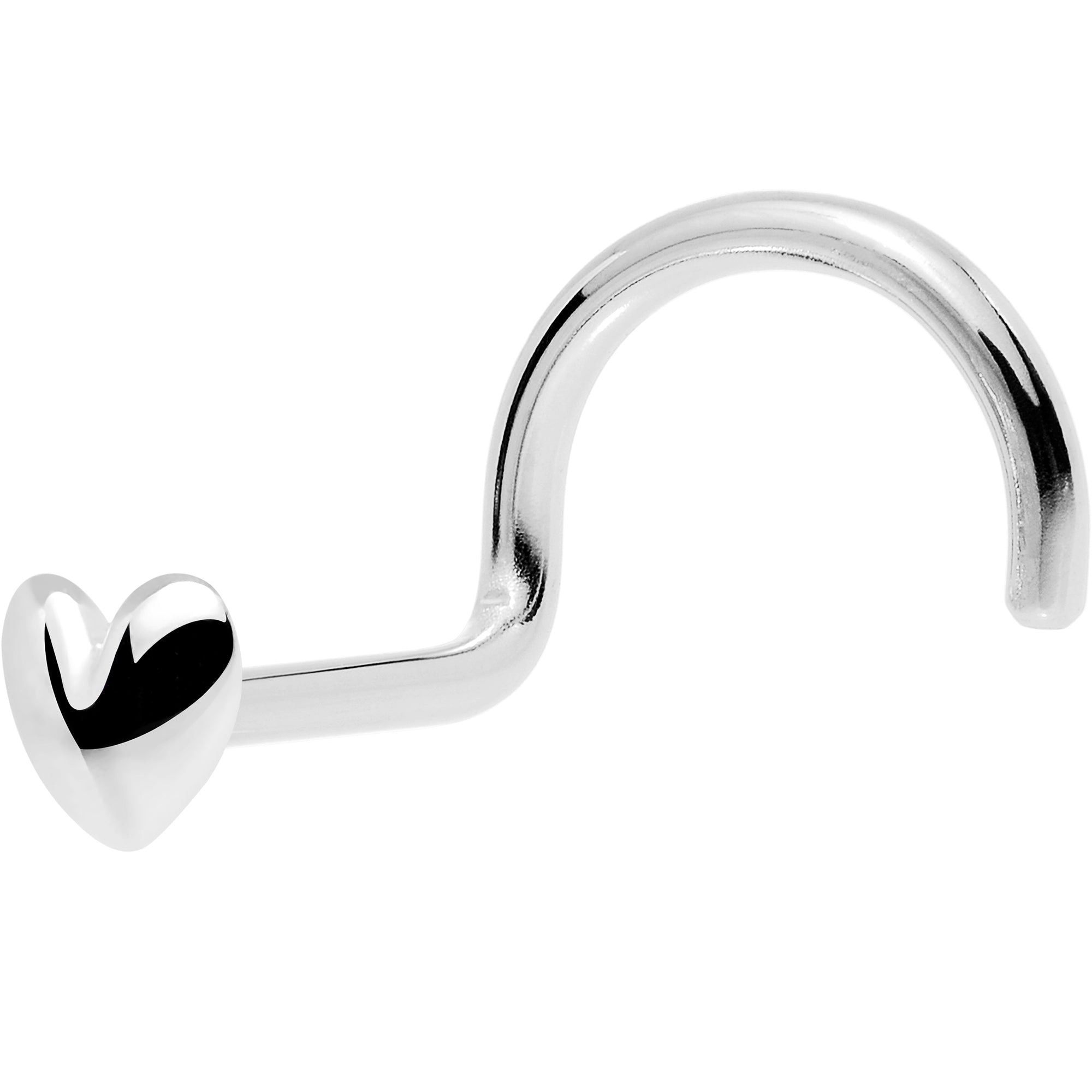 BodyCandy Solid 14K White Gold Heart Nose Screw Ring — detail close-up