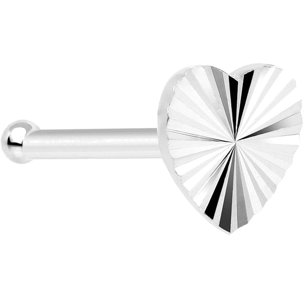 BodyCandy Solid 14K White Gold Flat Textured Heart Nose Bone — detail close-up