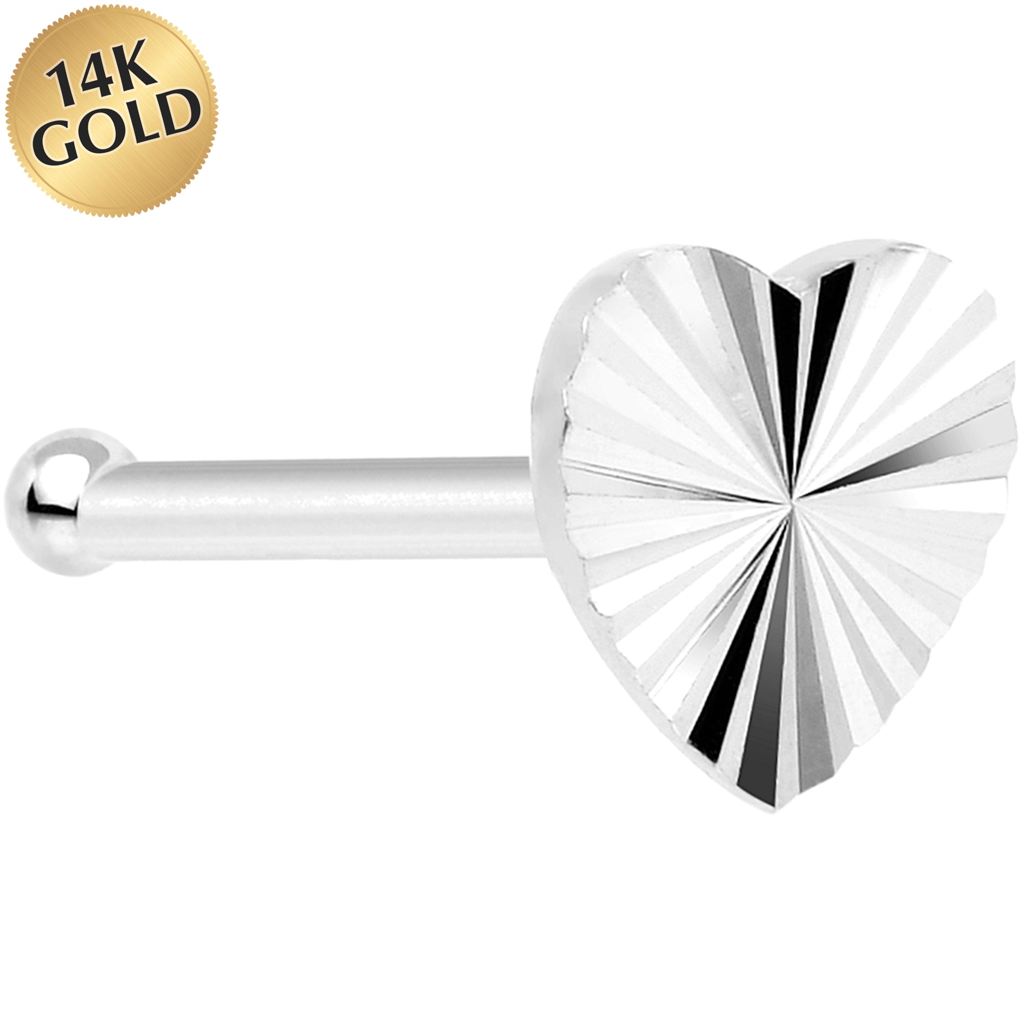 BodyCandy Solid 14K White Gold Flat Textured Heart Nose Bone — main product shot