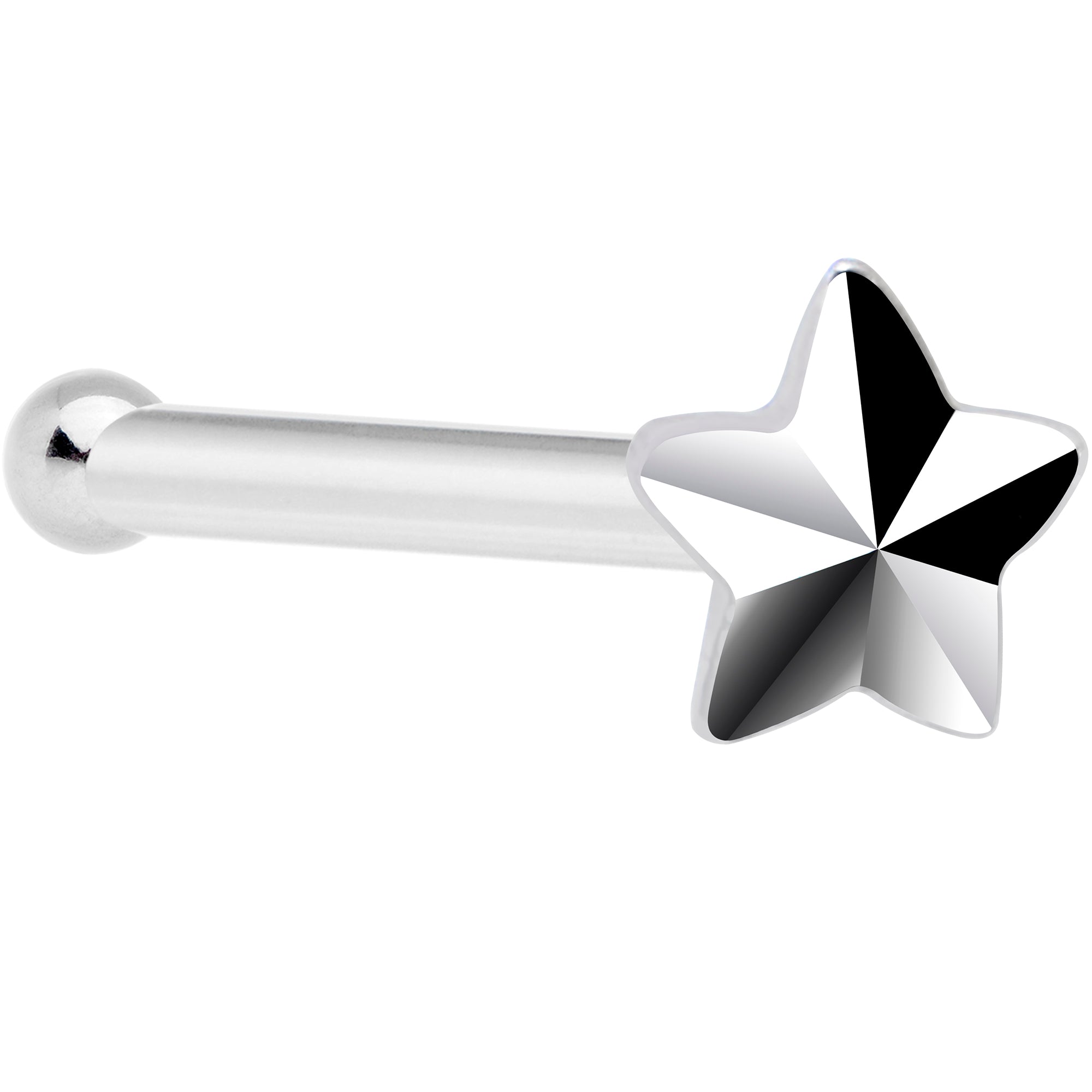 BodyCandy Solid 14K White Gold Raised Star Nose Bone — detail close-up