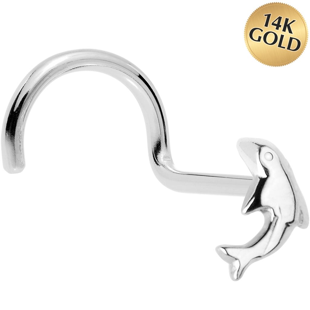 BodyCandy Solid 14K White Gold Dolphin Nose Screw Ring — main product shot