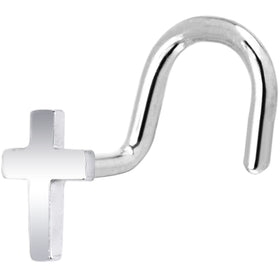 Solid 14K White Gold Cross Nose Screw Ring