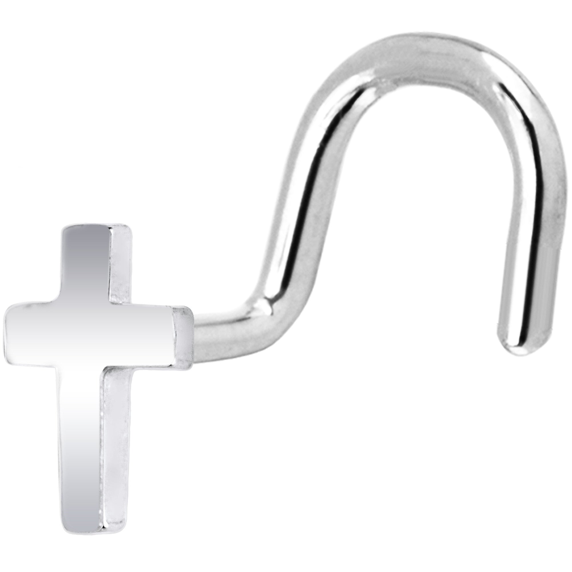 BodyCandy Solid 14K White Gold Cross Nose Screw Ring — main product shot
