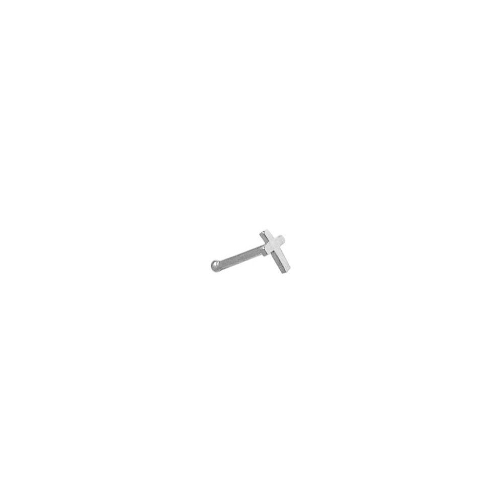 BodyCandy Solid 14K White Gold Cross Nose Bone — detail close-up