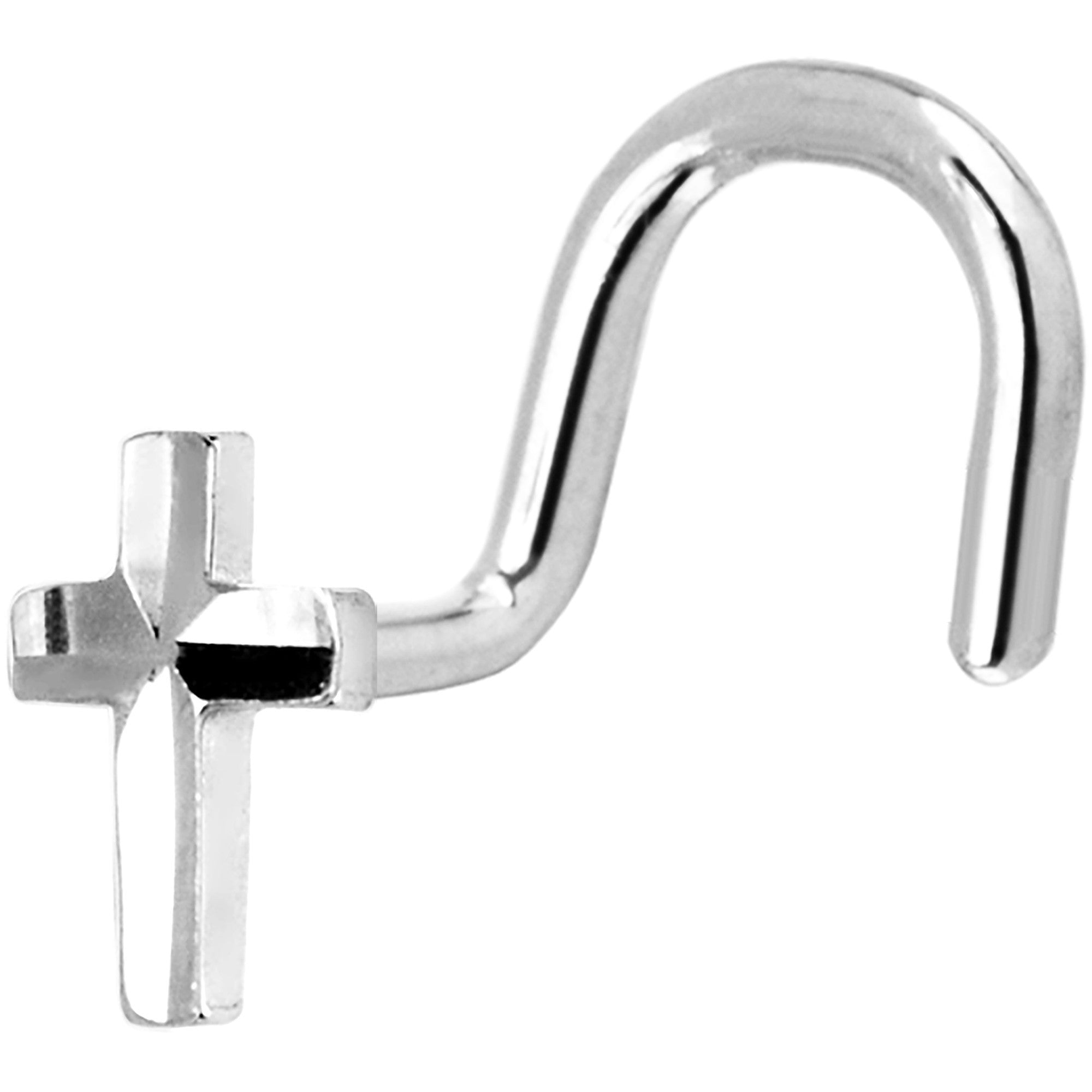 BodyCandy Solid 14K White Gold Raised Cross Nose Screw Ring — main product shot