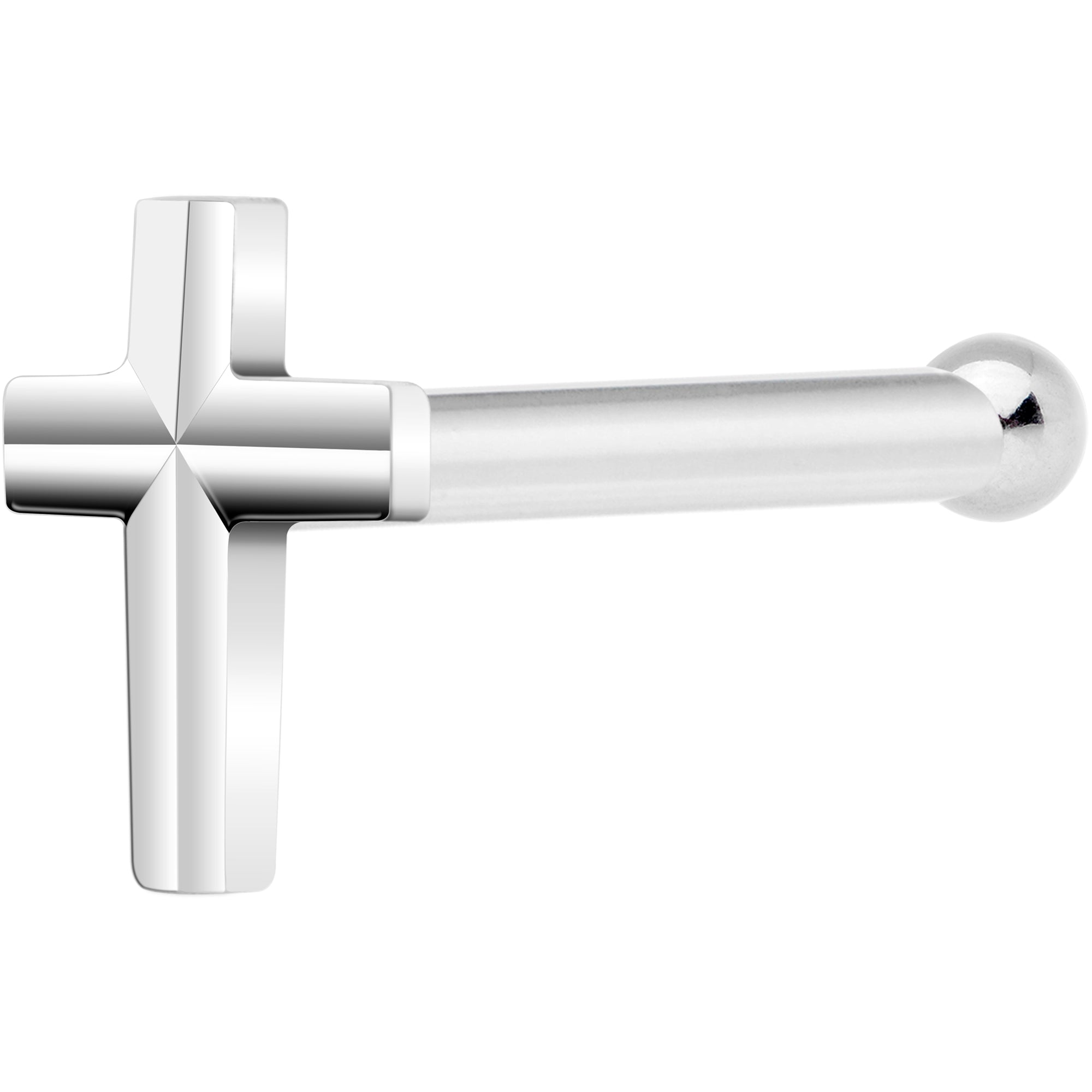 BodyCandy Solid 14K White Gold Raised Cross Nose Bone — detail close-up