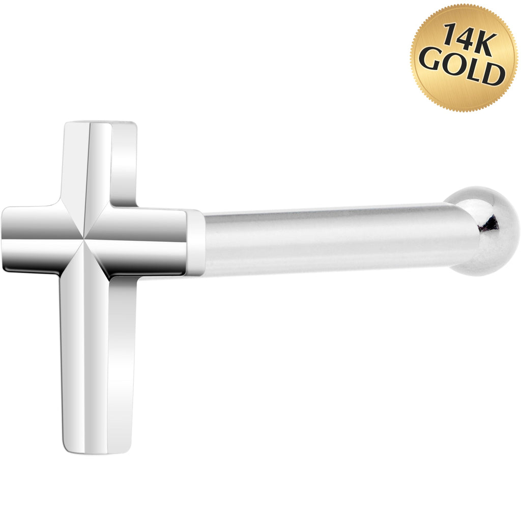 BodyCandy Solid 14K White Gold Raised Cross Nose Bone — main product shot
