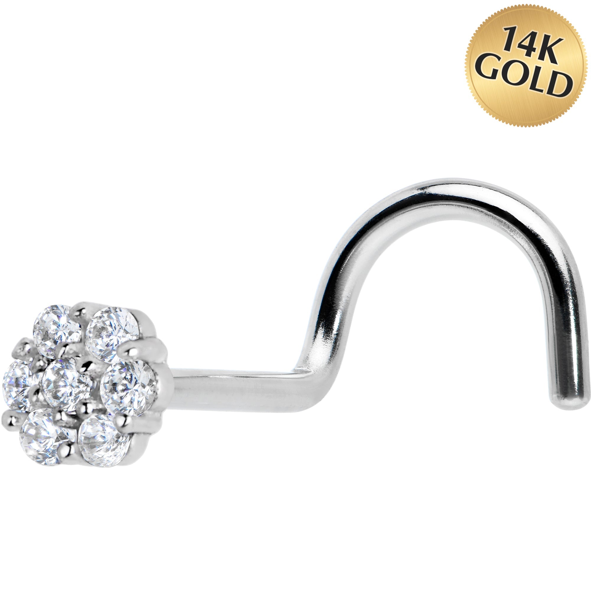 BodyCandy Solid 14K White Gold Clear CZ Flower Nose Screw Ring — main product shot