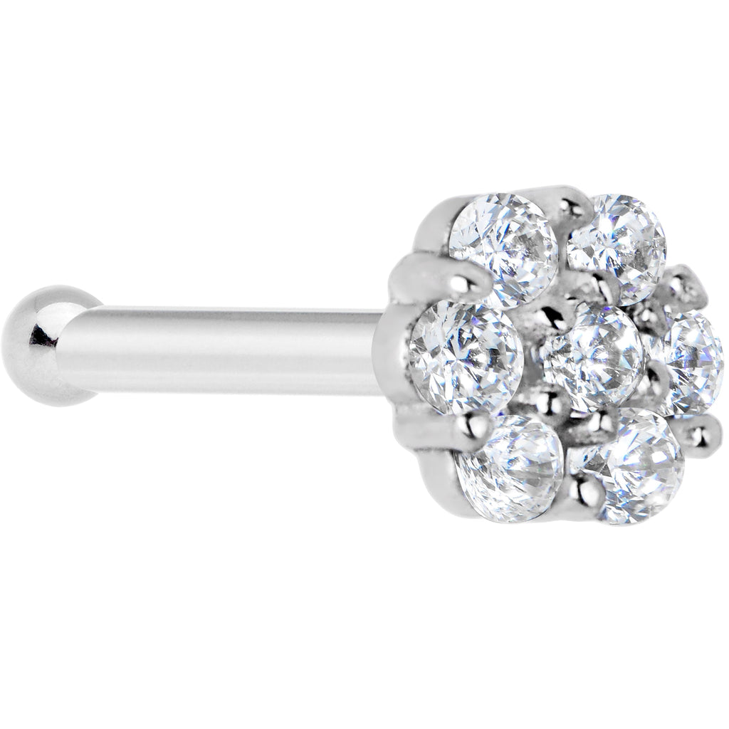 BodyCandy Solid 14K White Gold Clear CZ Flower Nose Bone — detail close-up