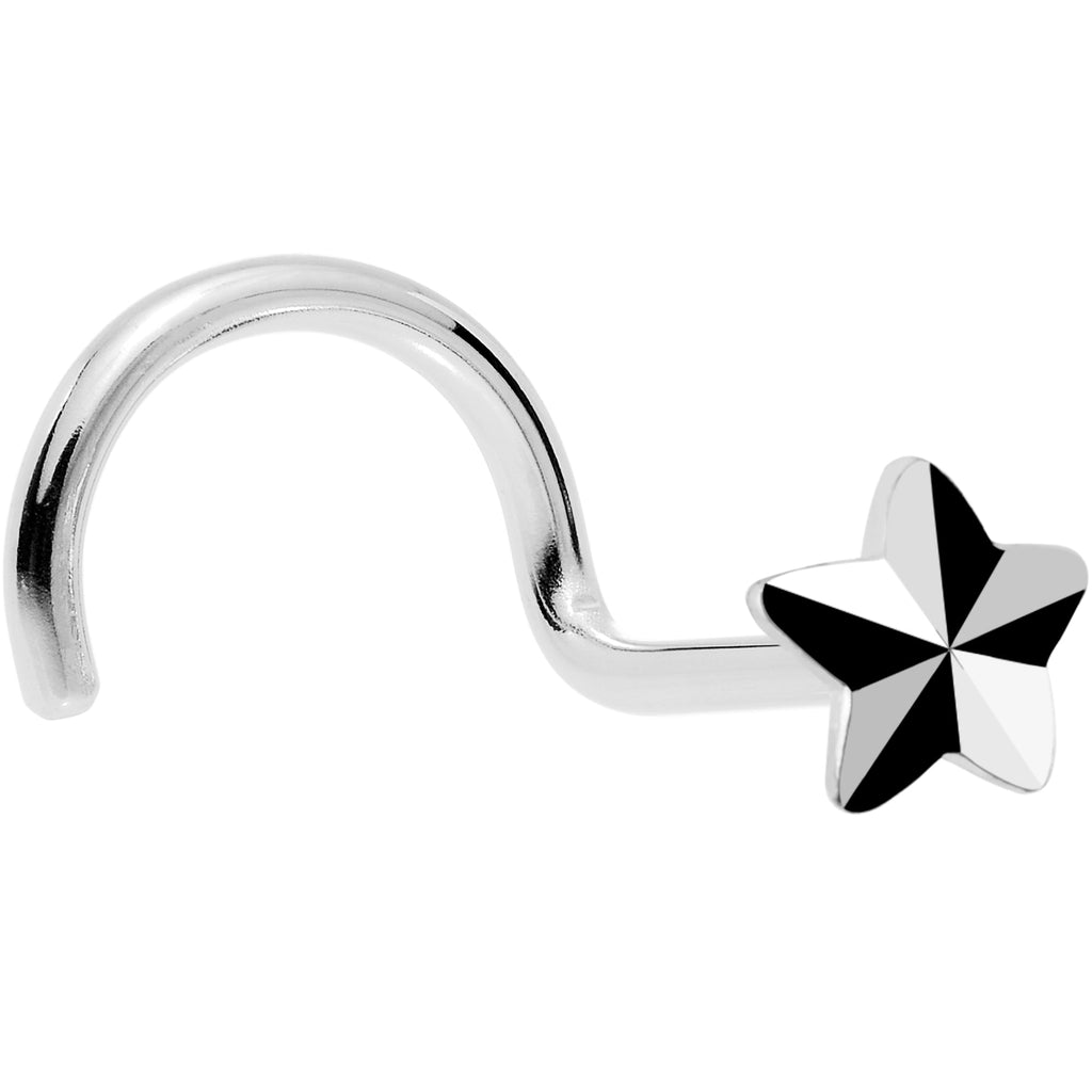 BodyCandy Solid 14K White Gold Raised Star Nose Screw Ring — detail close-up