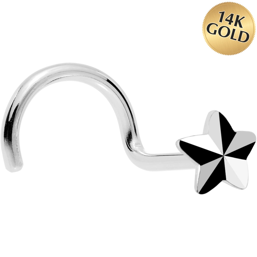 BodyCandy Solid 14K White Gold Raised Star Nose Screw Ring — main product shot