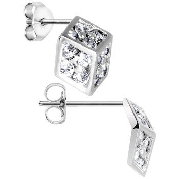 BodyCandy 14k White Gold CZ 7mm Dice Stud Earrings — detail close-up