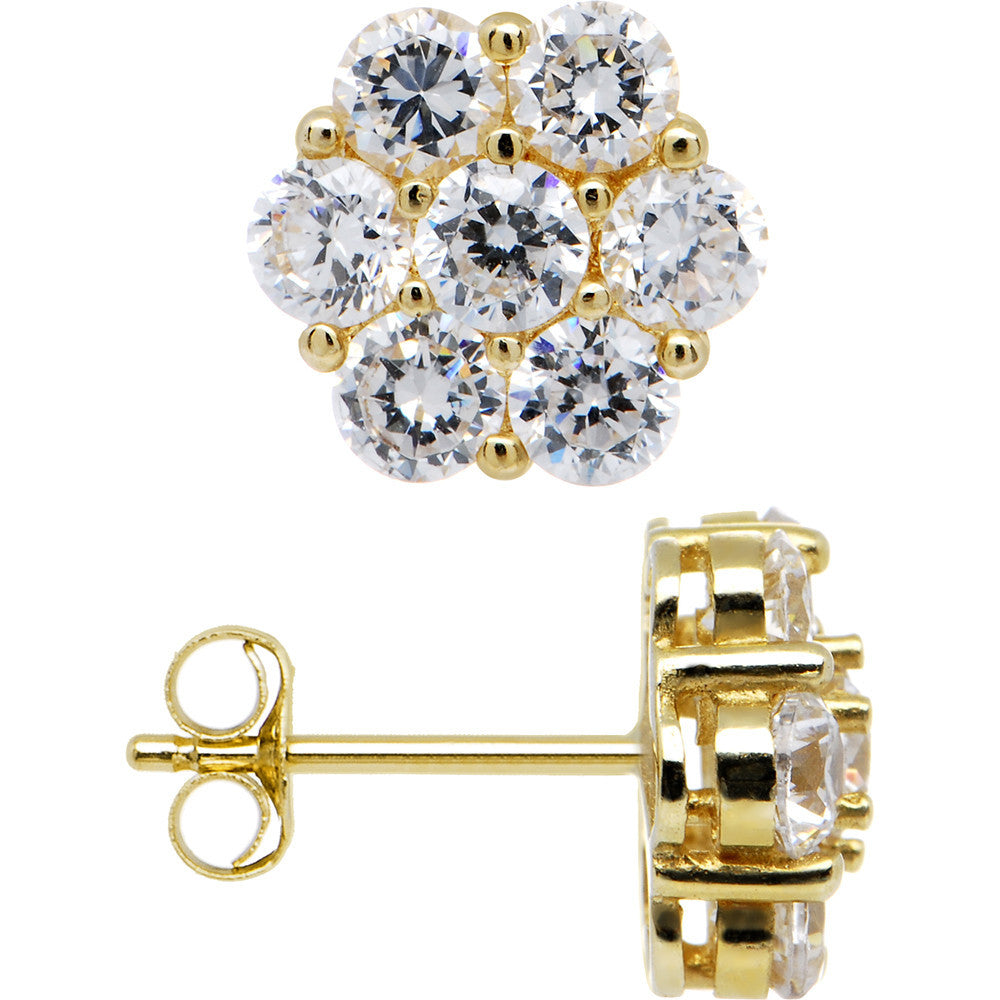 BodyCandy 14k Yellow Gold 9mm CZ Flower Stud Earrings — main product shot