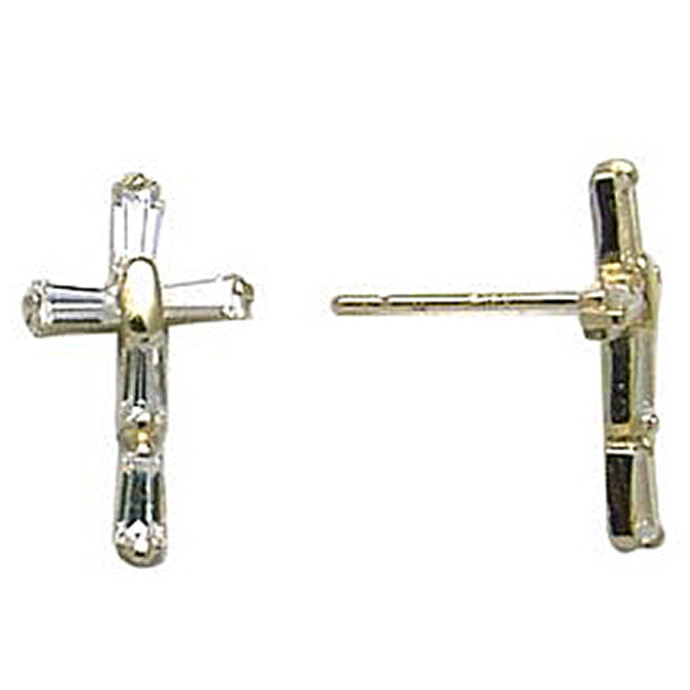 BodyCandy 14k Yellow Gold CZ Baguette Cross Stud Earrings — main product shot