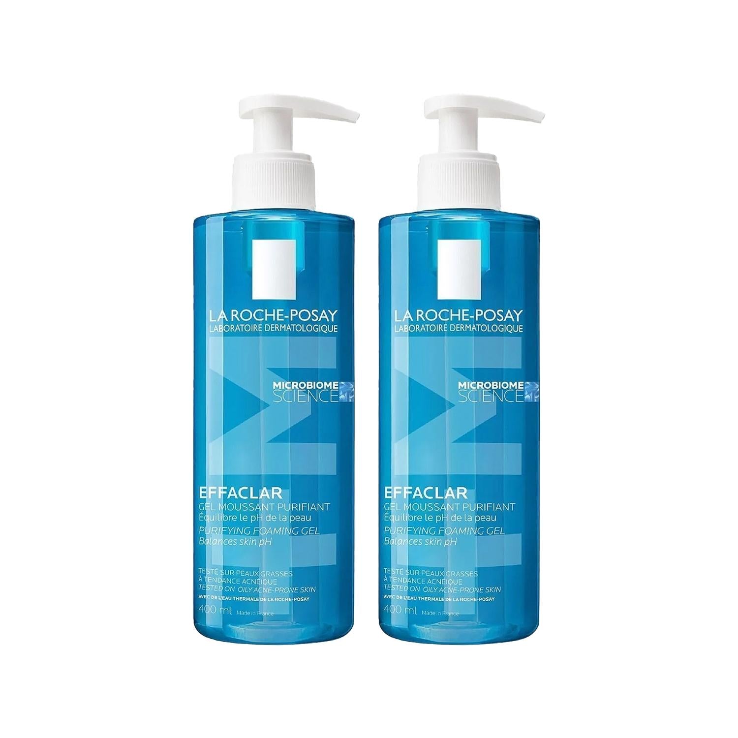 La Roche Posay Effaclar Gel Facial Cleansing Gel 400ml x2 - Gentle, Dermatologically Tested Cleanser for Acne Prone Skin