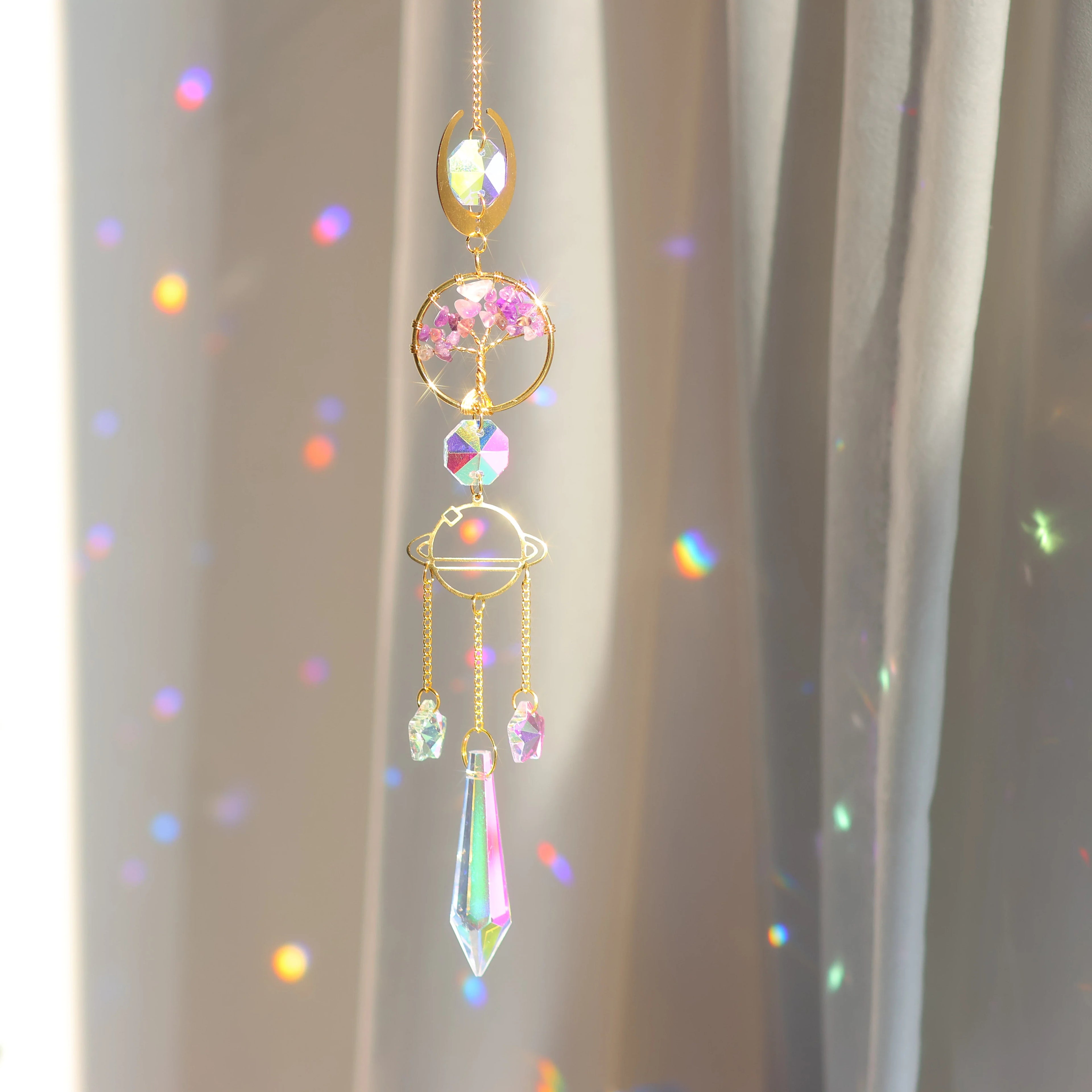 Perfecsy Tree of Life Crystal Pendant Sun Catcher Indoor and Outdoor Rainbow Home Garden Window Christmas Tree Wedding Decora