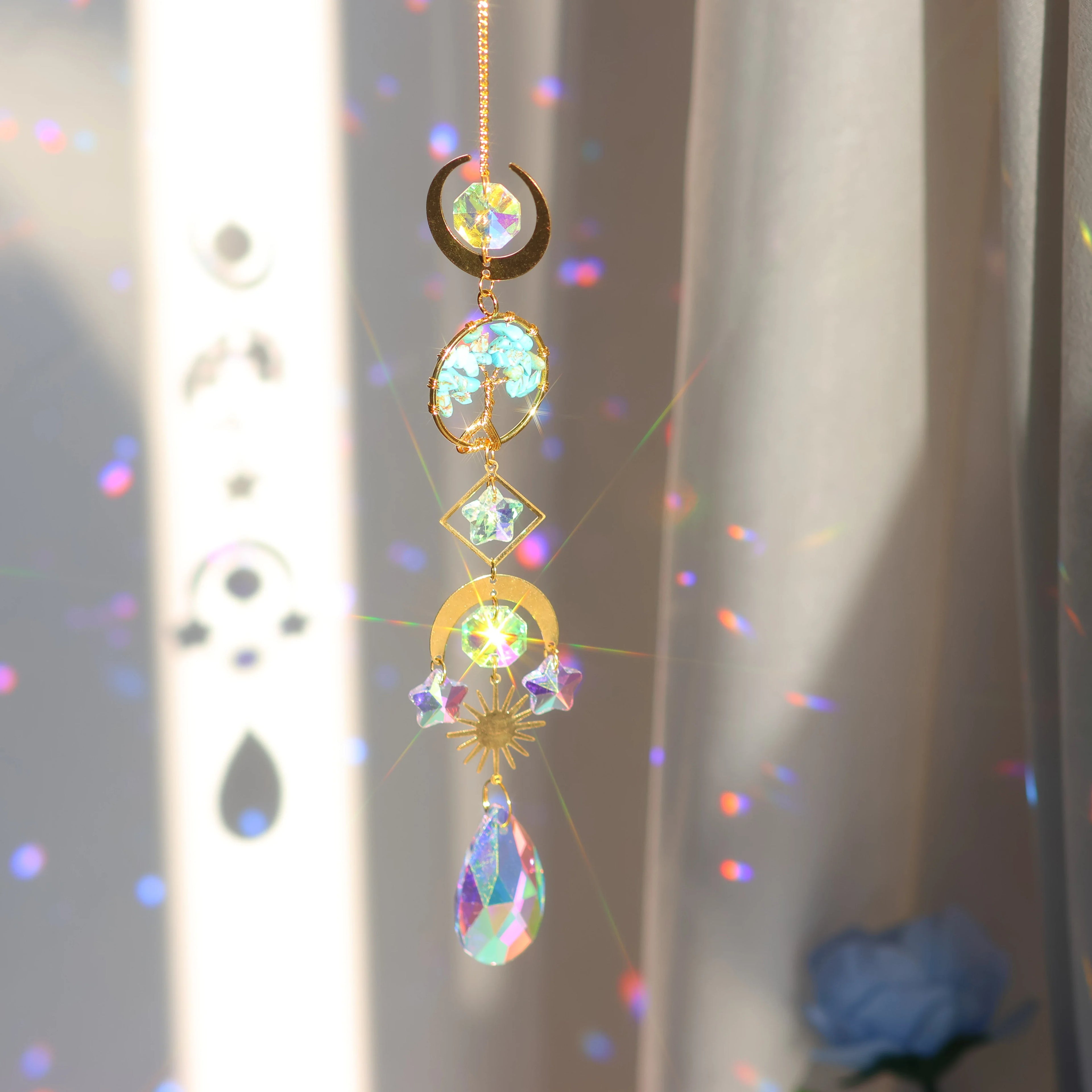 Perfecsy Tree of Life Crystal Pendant Sun Catcher Indoor and Outdoor Rainbow Home Garden Window Christmas Tree Wedding Decora