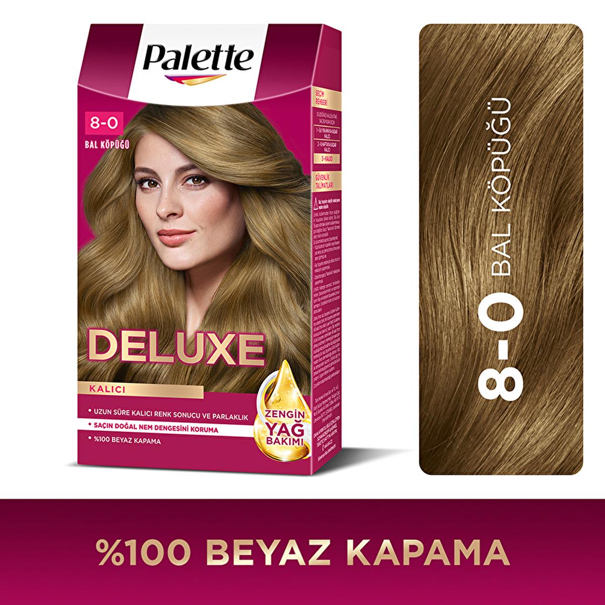 Palette Deluxe 8-0 Honey Blonde Hair Dye - Permanent, Long Lasting Color & Shine, Deep Nourishment with Oils
