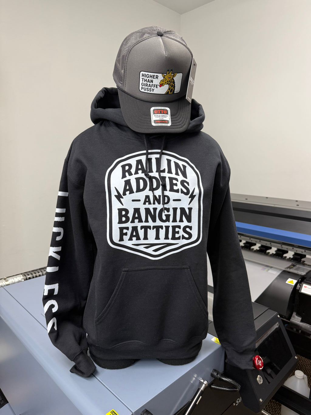 Luckless Outfitters Addies and Fatties Original Hoodie — detail close-up