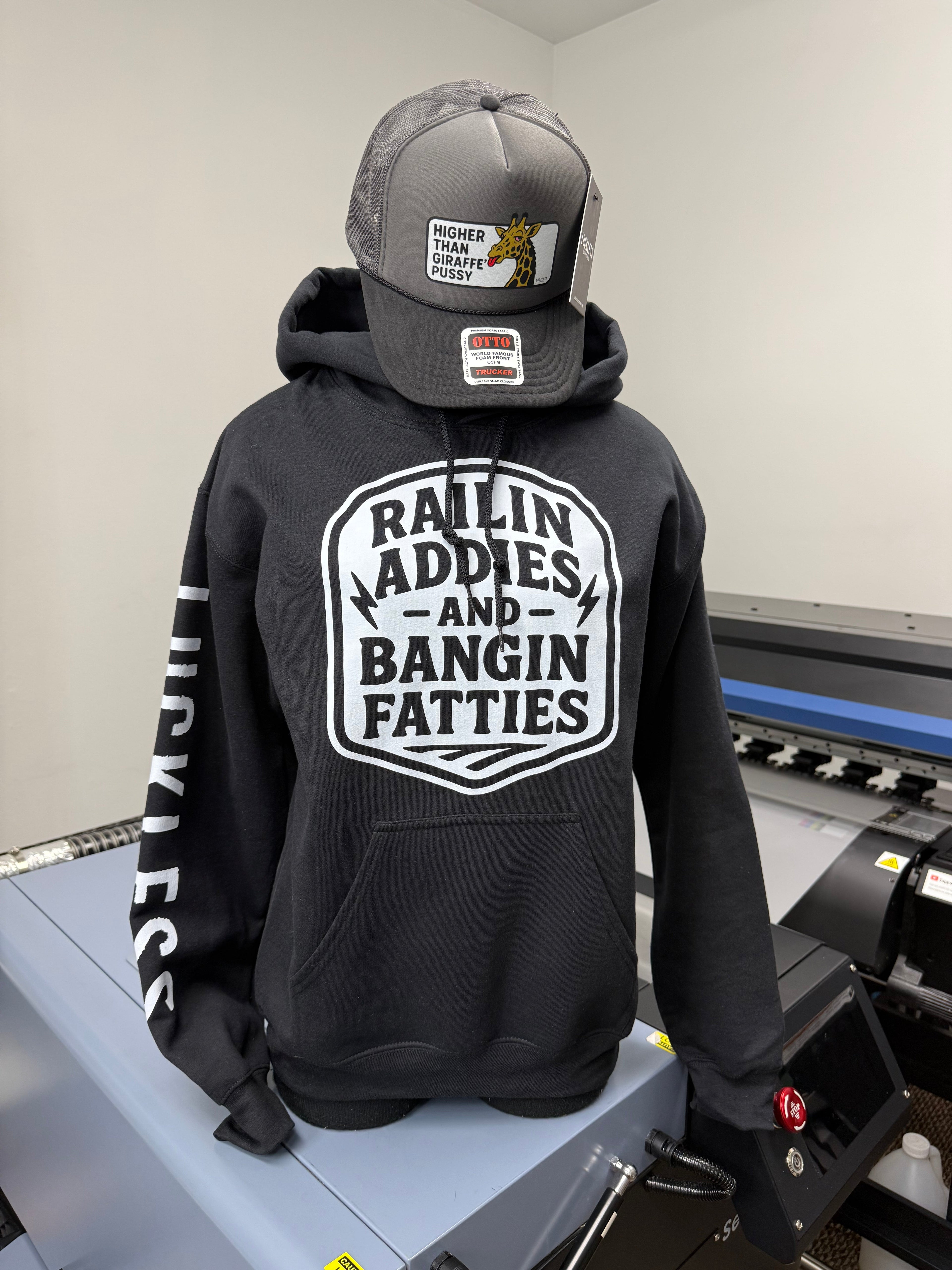 Luckless Outfitters Addies and Fatties Original Hoodie — detail close-up