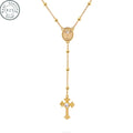 MyClosetAid Italian 925 Sterling Silver or 18K Gold Plated Rosary Bead Cross Necklace Chain for Women men — back view