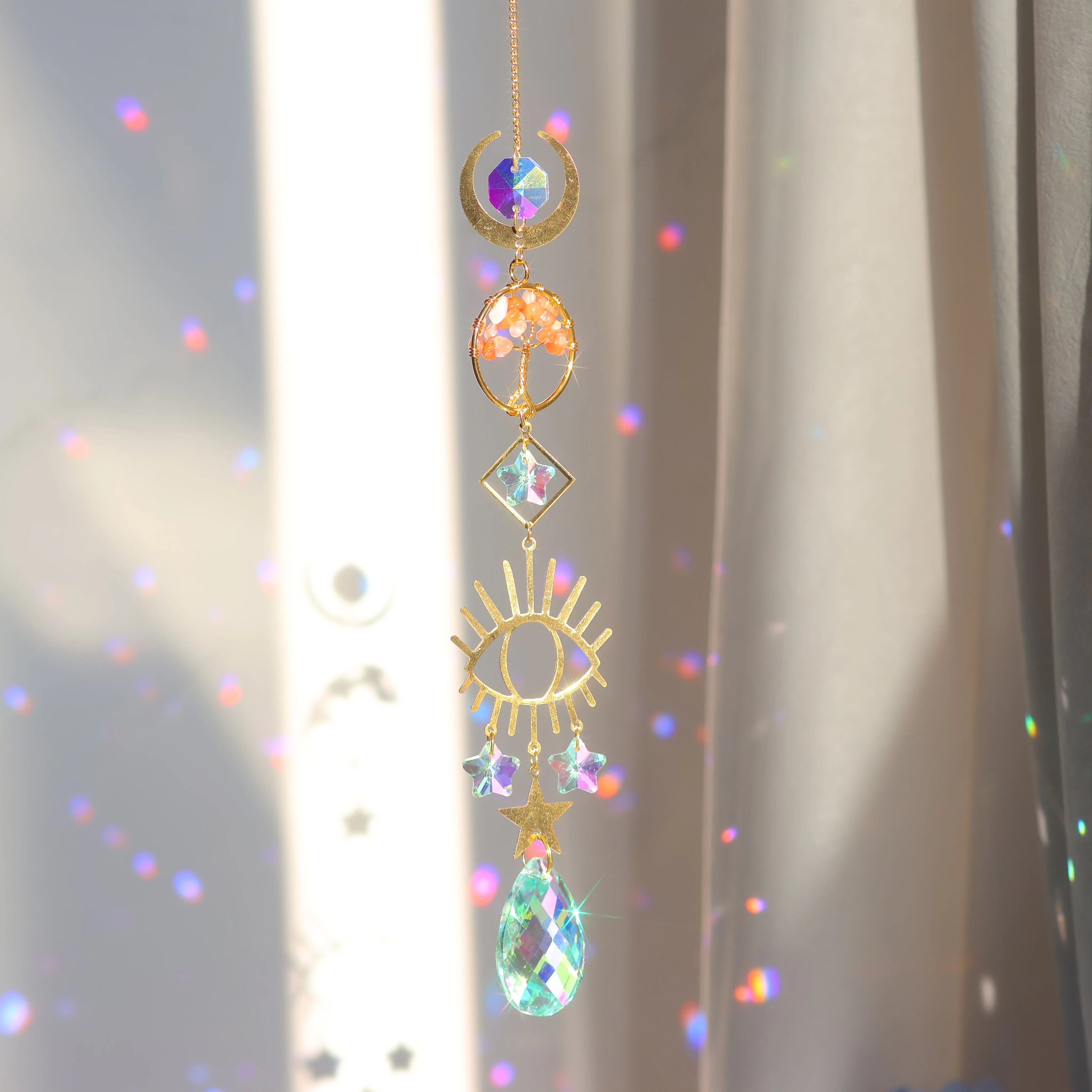 Perfecsy Tree of Life Crystal Pendant Sun Catcher Indoor and Outdoor Rainbow Home Garden Window Christmas Tree Wedding Decora