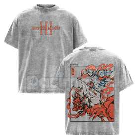 Akaza Upper Moon 3 T-Shirt – Demon Slayer Infinity Castle Arc Graphic Tee, Vintage Washed Oversized Anime Shirt