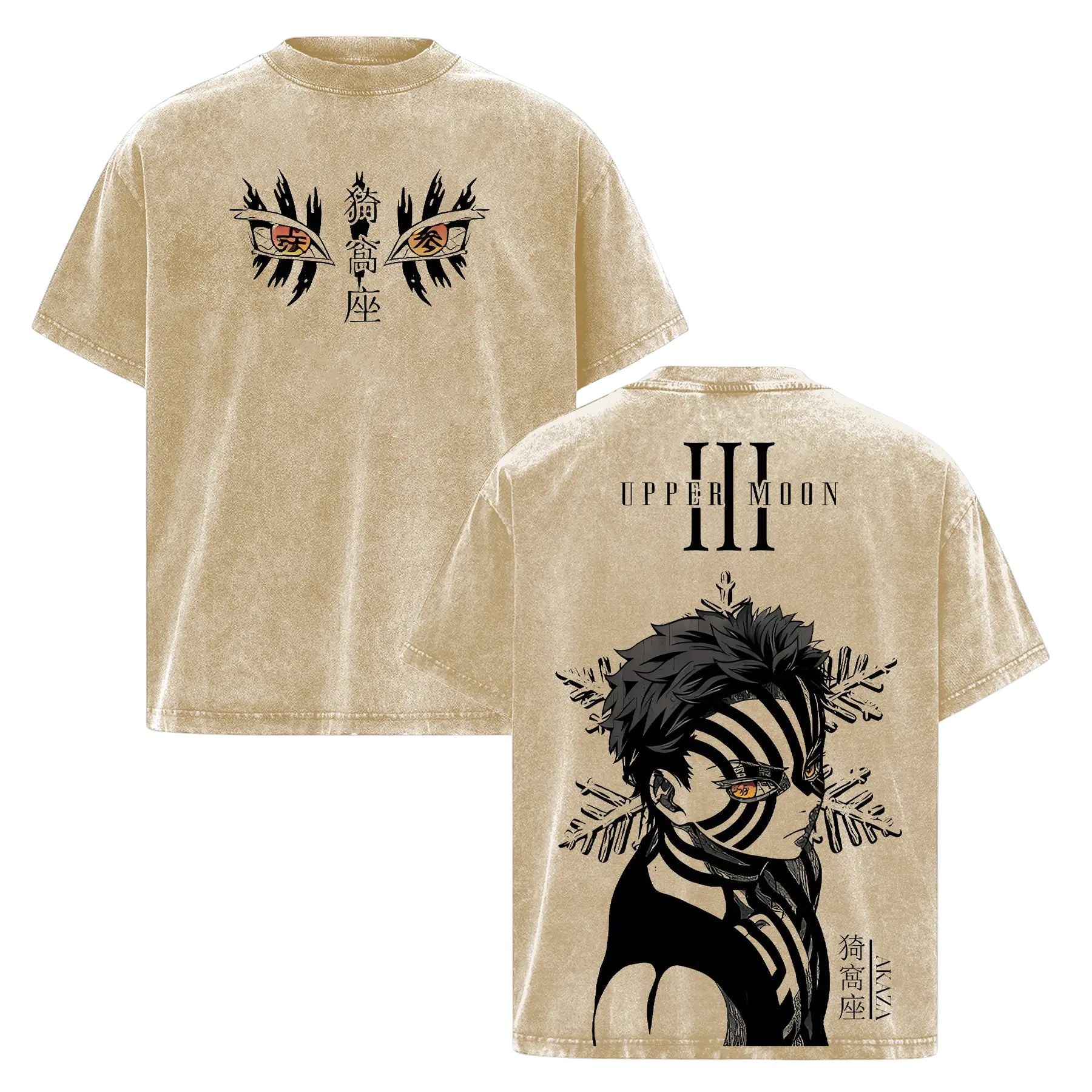 Pasimax Akaza Upper Rank 3 Graphic Tee – Vintage Washed Oversized Shirt, Demon Slayer Villain Tee — main product shot