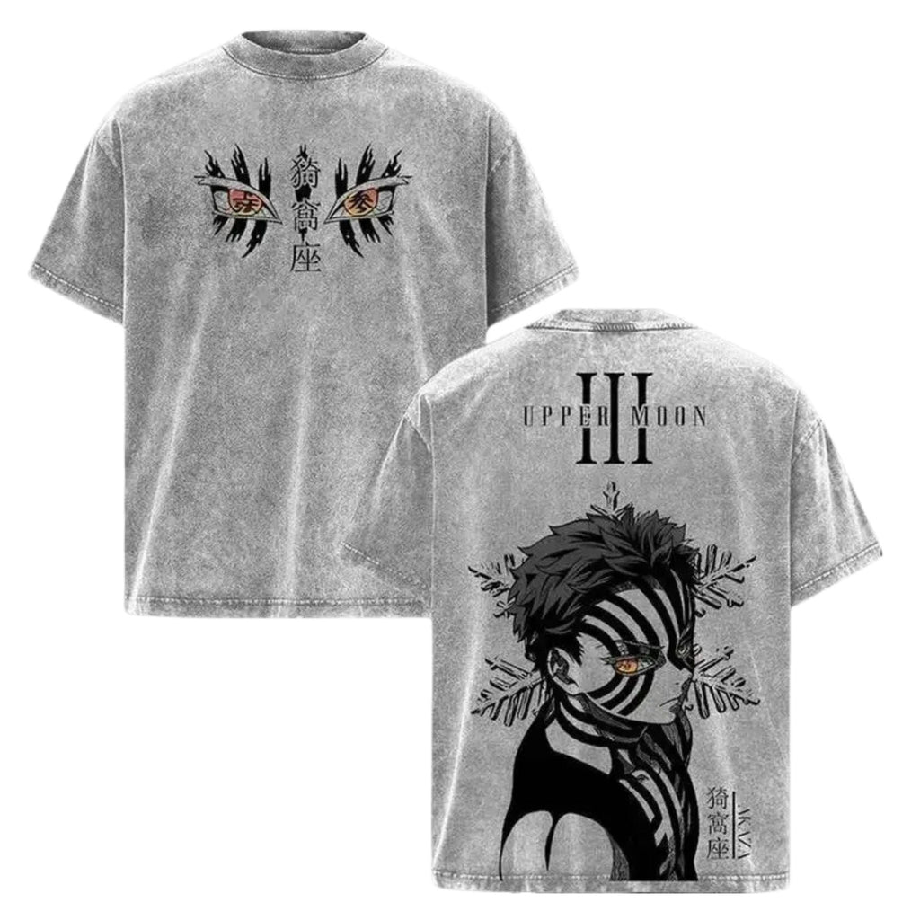 Pasimax Akaza Upper Rank 3 Graphic Tee – Vintage Washed Oversized Shirt, Demon Slayer Villain Tee — lifestyle context
