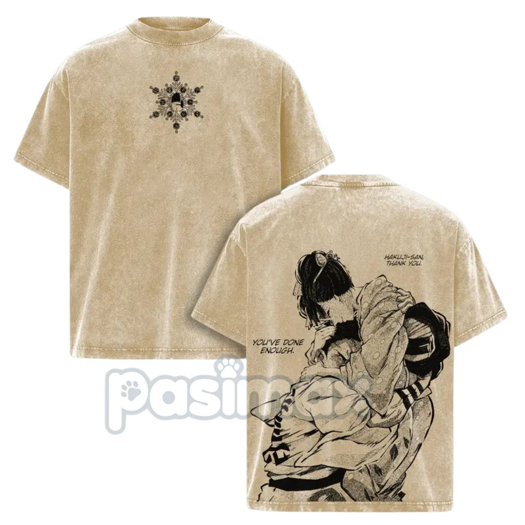 Pasimax Akaza vs. Koyuki Demon Slayer T-Shirt – 2-Sided Washed Cotton Graphic Tee, Oversized Anime Manga — main product shot
