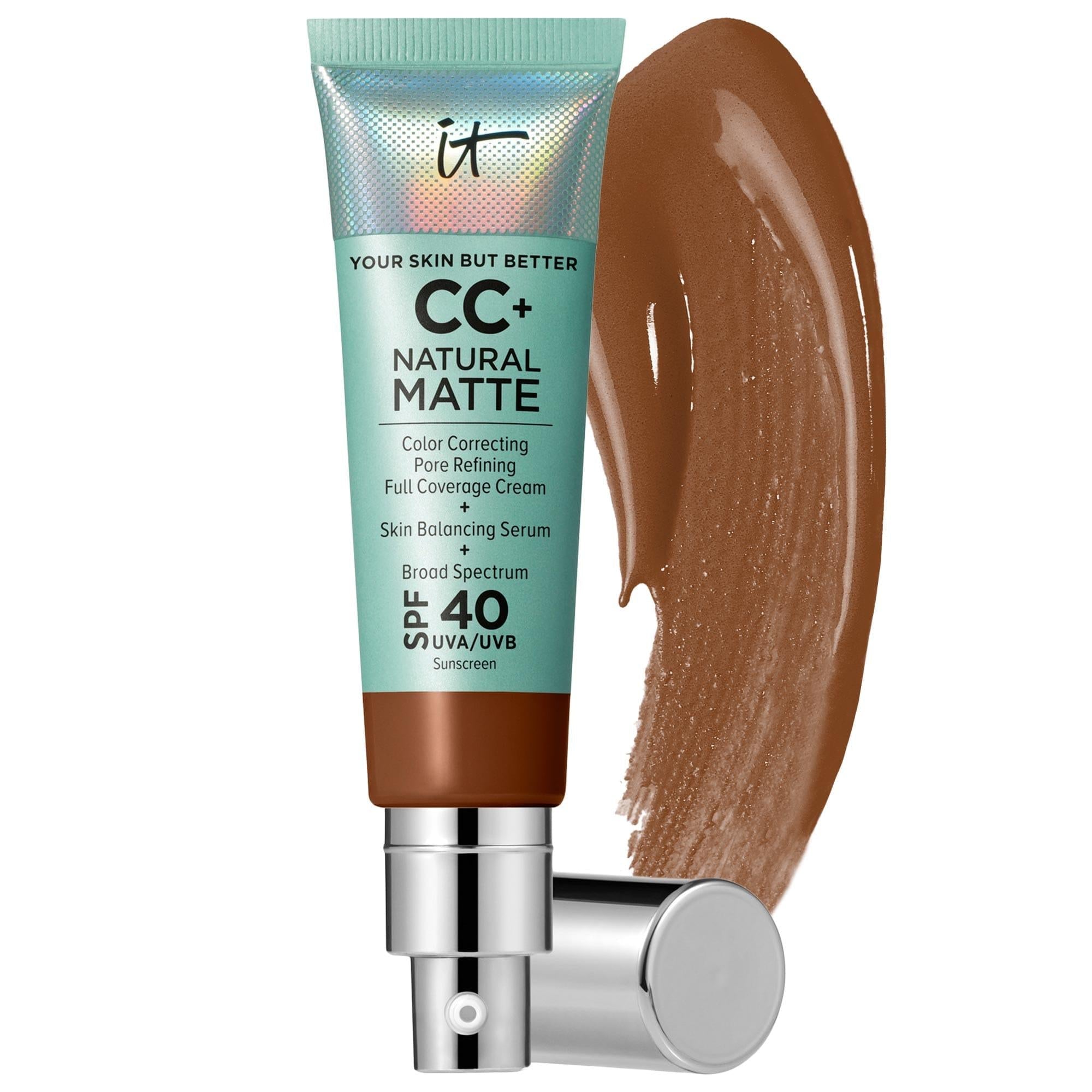 IT Cosmetics CC+ Cream Natural Matte Foundation with SPF 40 - Full Coverage, Non-Comedogenic, Vegan Matte Foundation for Oily Skin