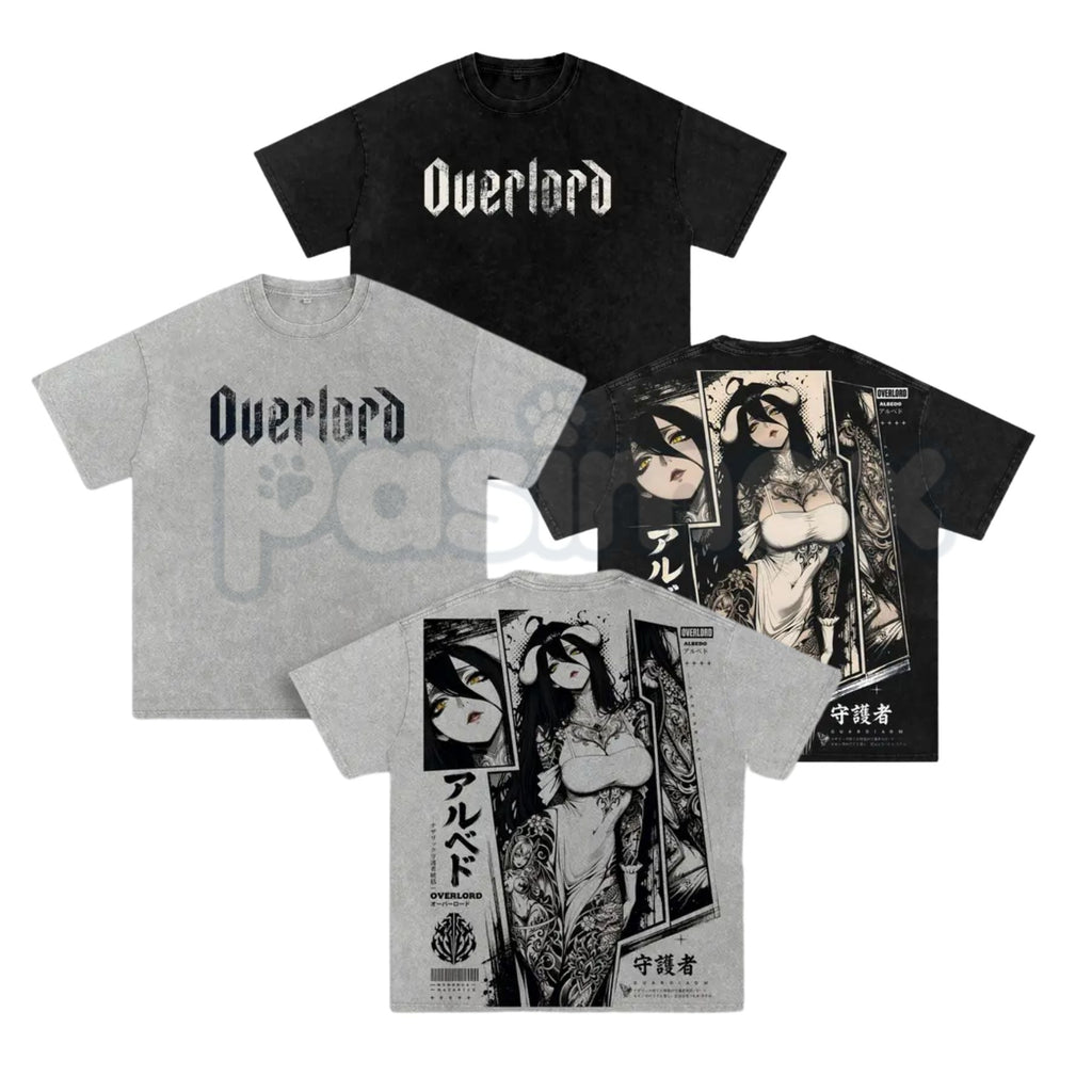 Albedo Overlord Anime Double Printed T-Shirt – Retro Washed Succubus Graphic Tee, Vintage Aesthetic Lightweight Cotton Dark Fantasy Top