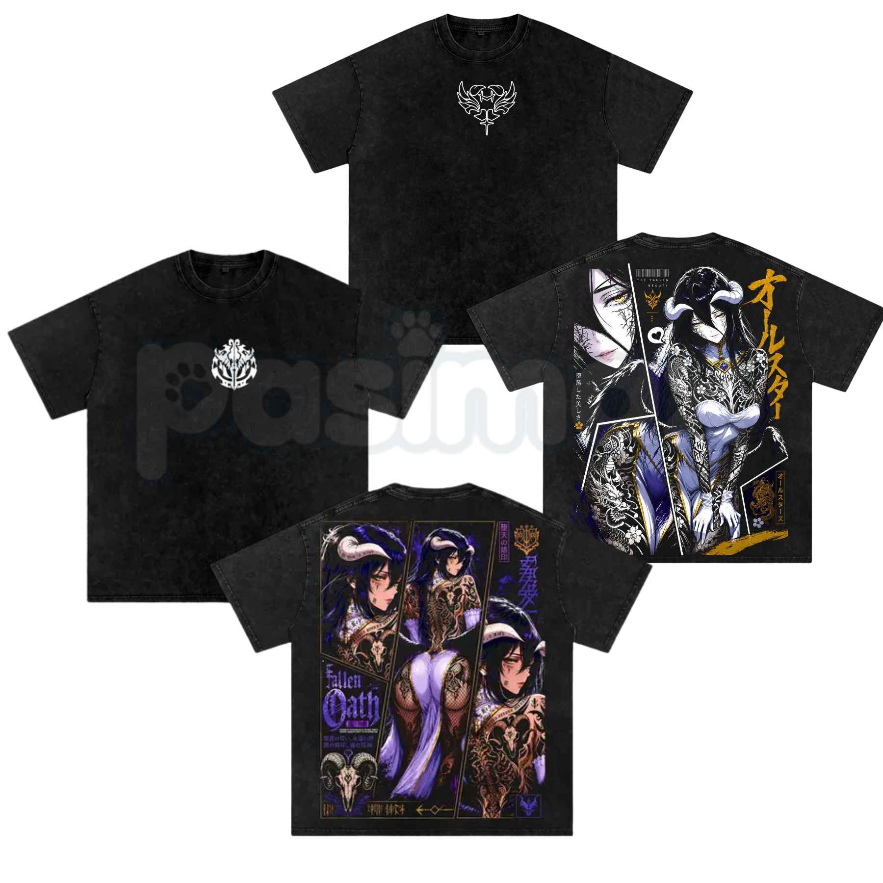 Albedo Succubus Anime T-Shirt – Retro Overlord Graphic Tee, Vintage Washed Dark Fantasy Lightweight Cotton Unisex Manga Top