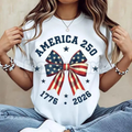America 250 "Stars and Stripes" Bow T-Shirt – 2026 Semiquincentennial Graphic Tee, Premium 100% Cotton Patriotic Coquette Top, Soft Lived-In Heavyweight USA 250th Anniversary Shirt, Made in USA