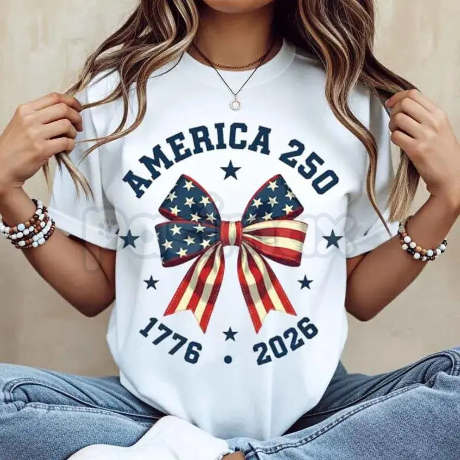 America 250 "Stars and Stripes" Bow T-Shirt – 2026 Semiquincentennial Graphic Tee, Premium 100% Cotton Patriotic Coquette Top, Soft Lived-In Heavyweight USA 250th Anniversary Shirt, Made in USA