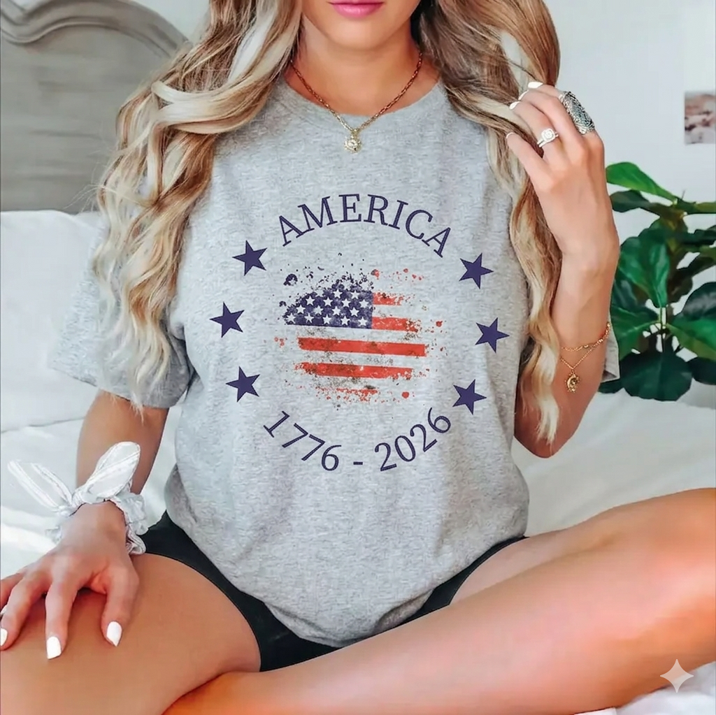 America 250th Anniversary T-Shirt – Vintage 1776 USA Flag Graphic Tee, Remastered Heavy Cotton Semiquincentennial Top, Soft Lived-In Heavyweight Commemorative Shirt, Made in USA