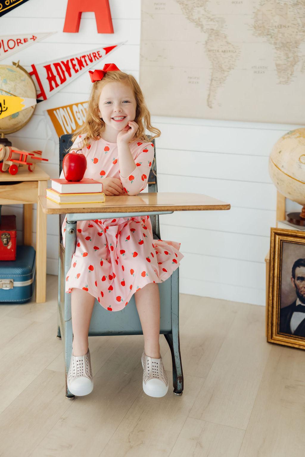 Mila & Rose ® An Apple a Day 3/4 Sleeve Pocket Twirl Dress — side view