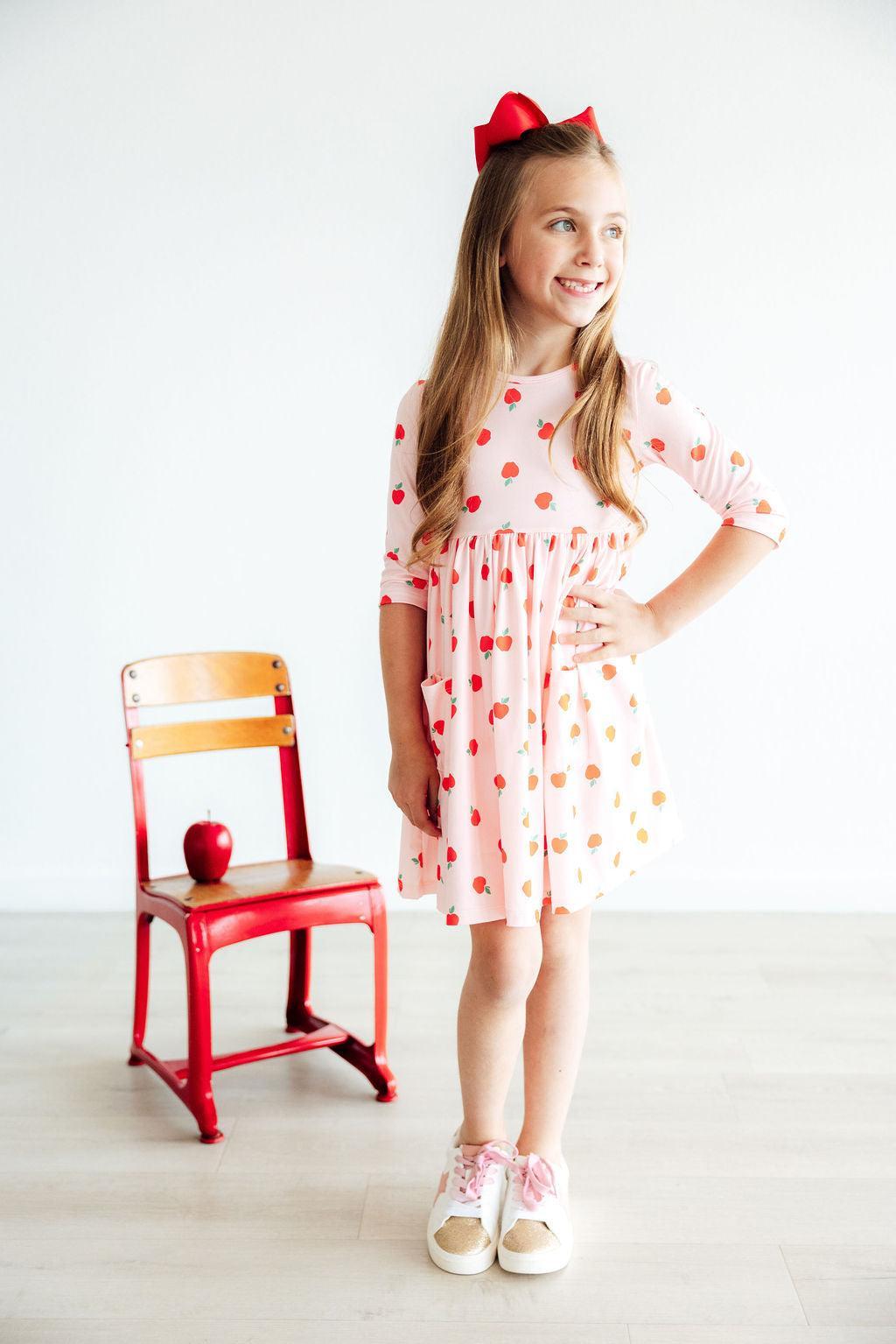 Mila & Rose ® An Apple a Day 3/4 Sleeve Pocket Twirl Dress — alternative angle
