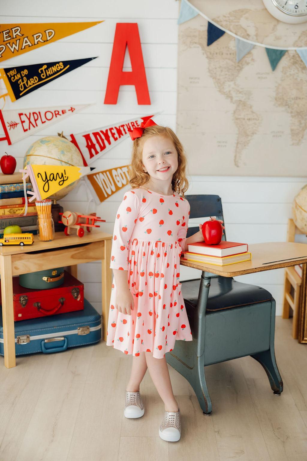 Mila & Rose ® An Apple a Day 3/4 Sleeve Pocket Twirl Dress — main product shot