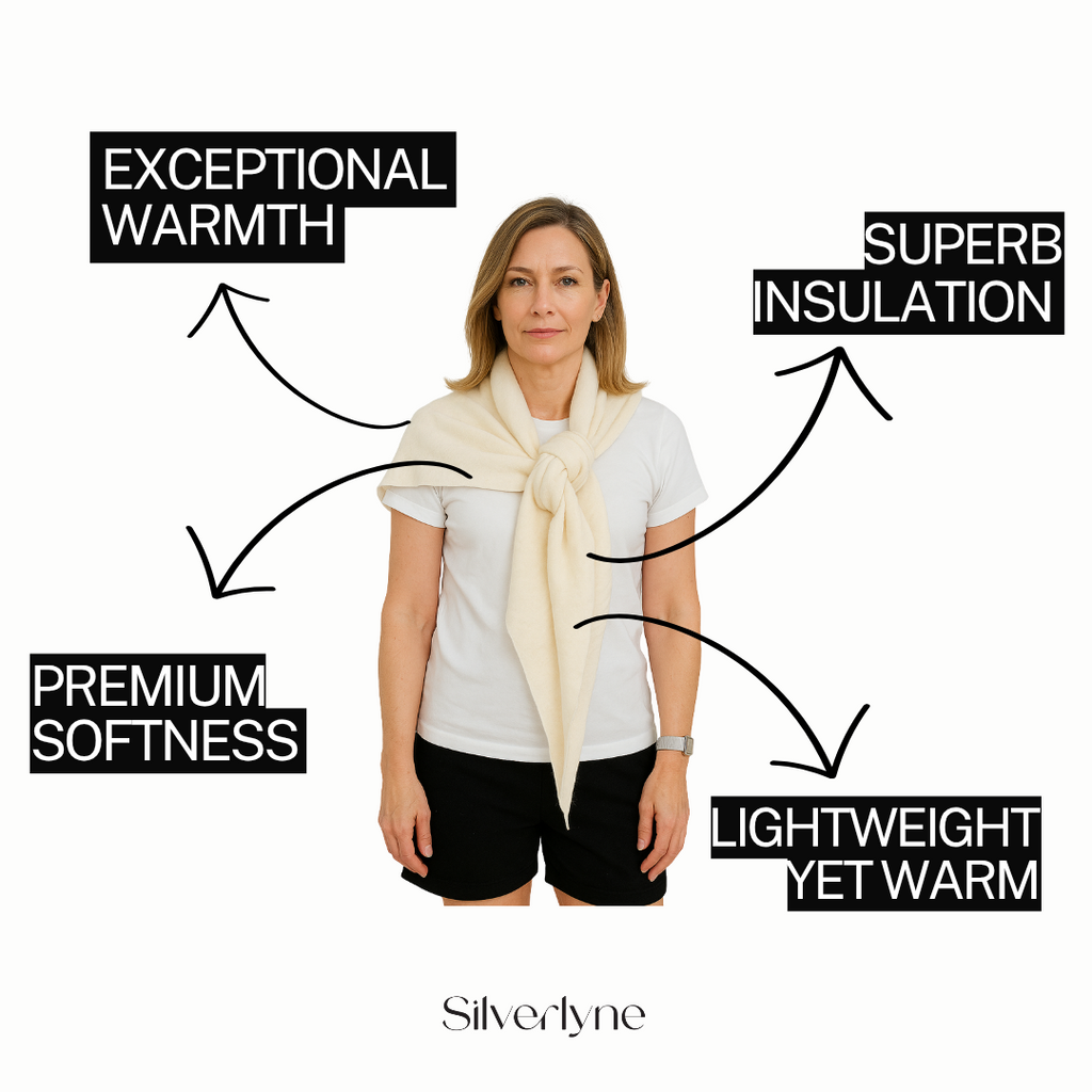 Silverlyne Angora and Wool | Triangle Knit Scarf (solid, beige) — back view