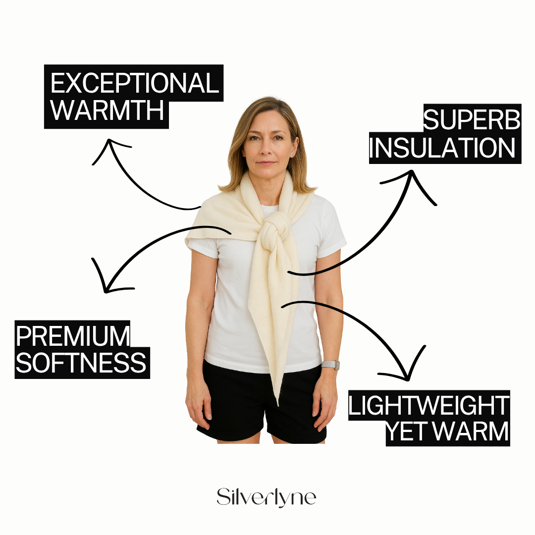 Silverlyne Angora and Wool | Triangle Knit Scarf (solid, beige) — back view