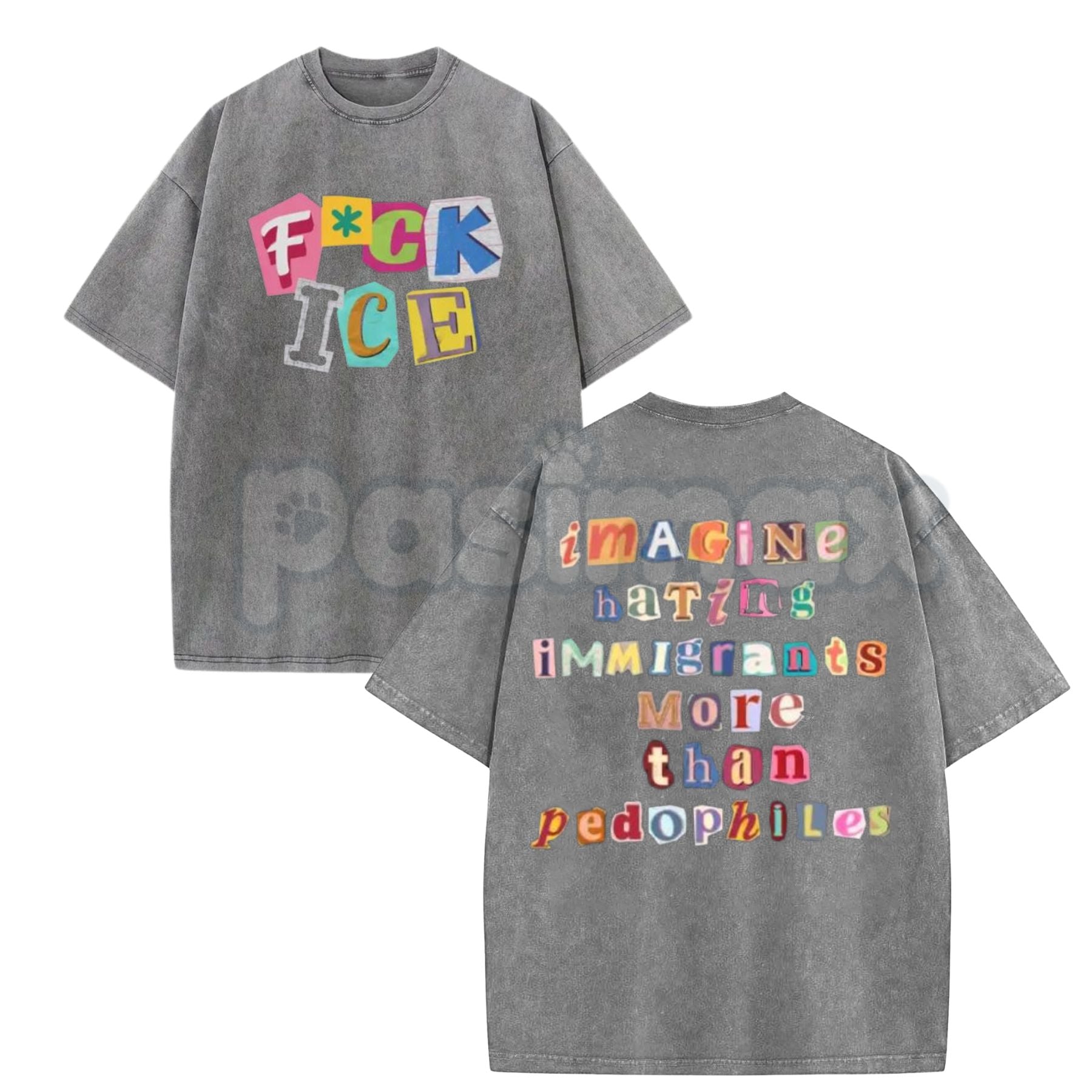 Anti ICE Magazine Letters Vintage Washed T-Shirt – Human Rights Activist Graphic Tee, Lightweight Retro Cotton Streetwear