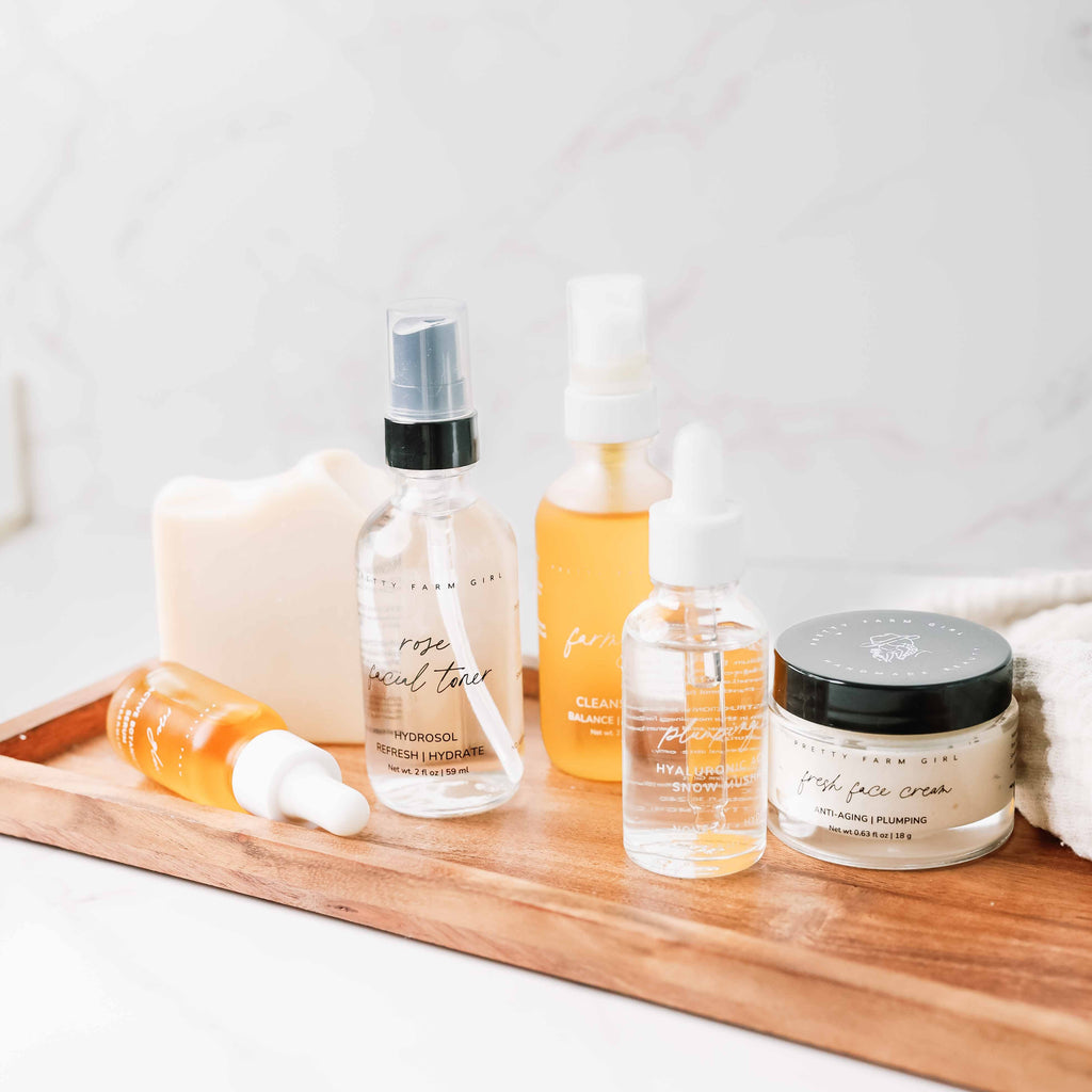 Pretty farm girl Anti-Aging Skincare Routine Essentials Kit — lifestyle context