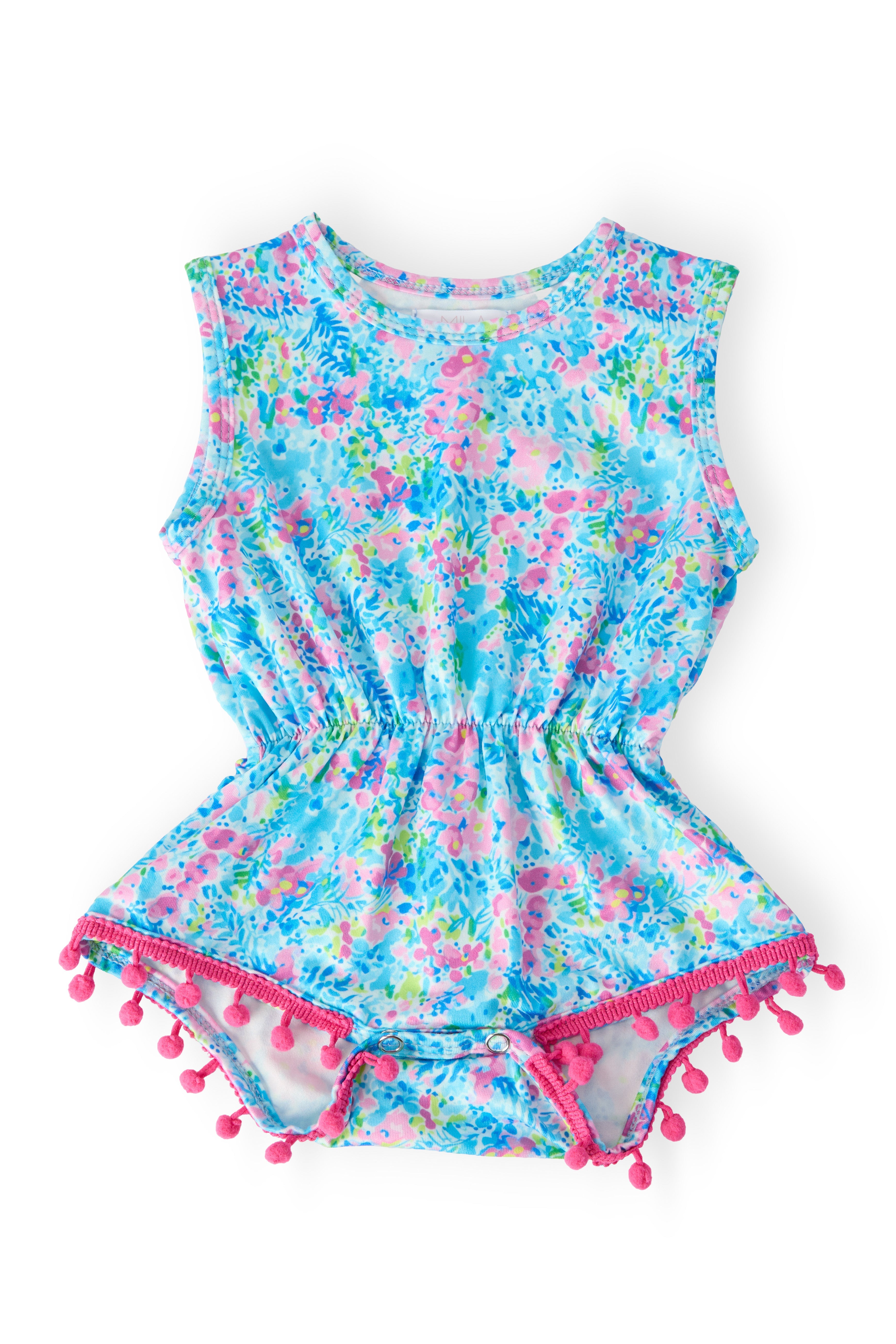 Mila & Rose ® Aqua Garden Pom Pom Romper — main product shot