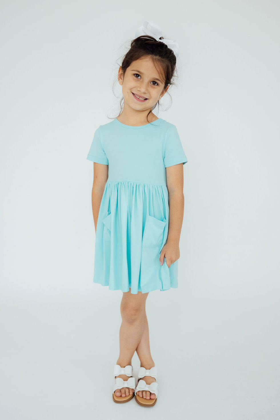 Mila & Rose ® Aqua S/S Pocket Twirl Dress — detail close-up