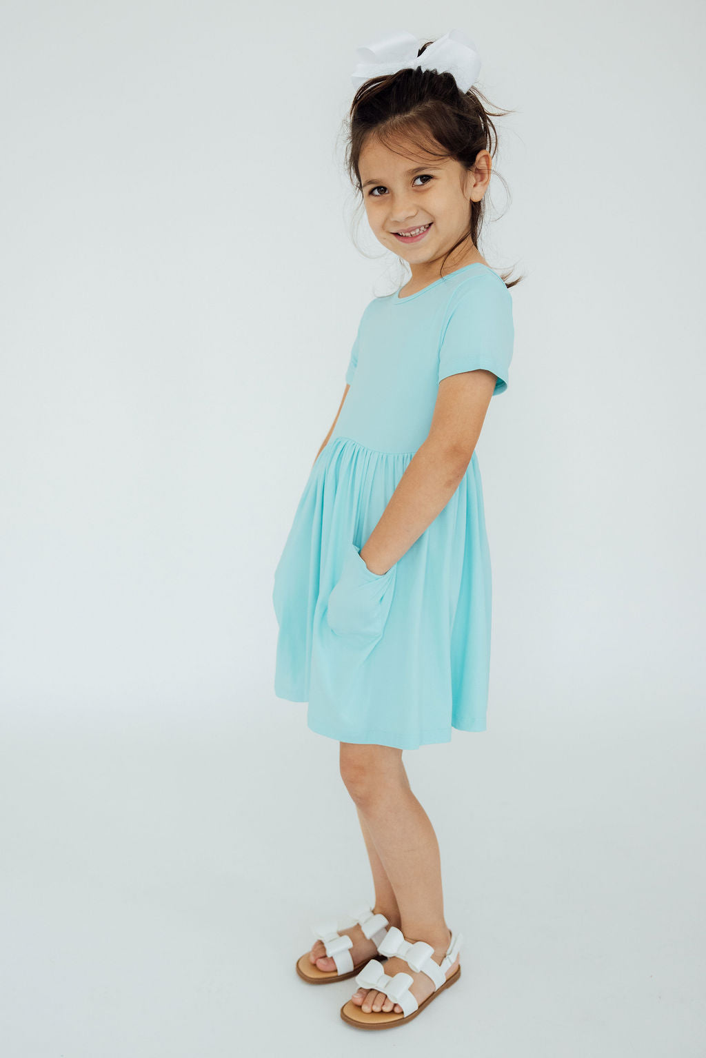 Mila & Rose ® Aqua S/S Pocket Twirl Dress — lifestyle context
