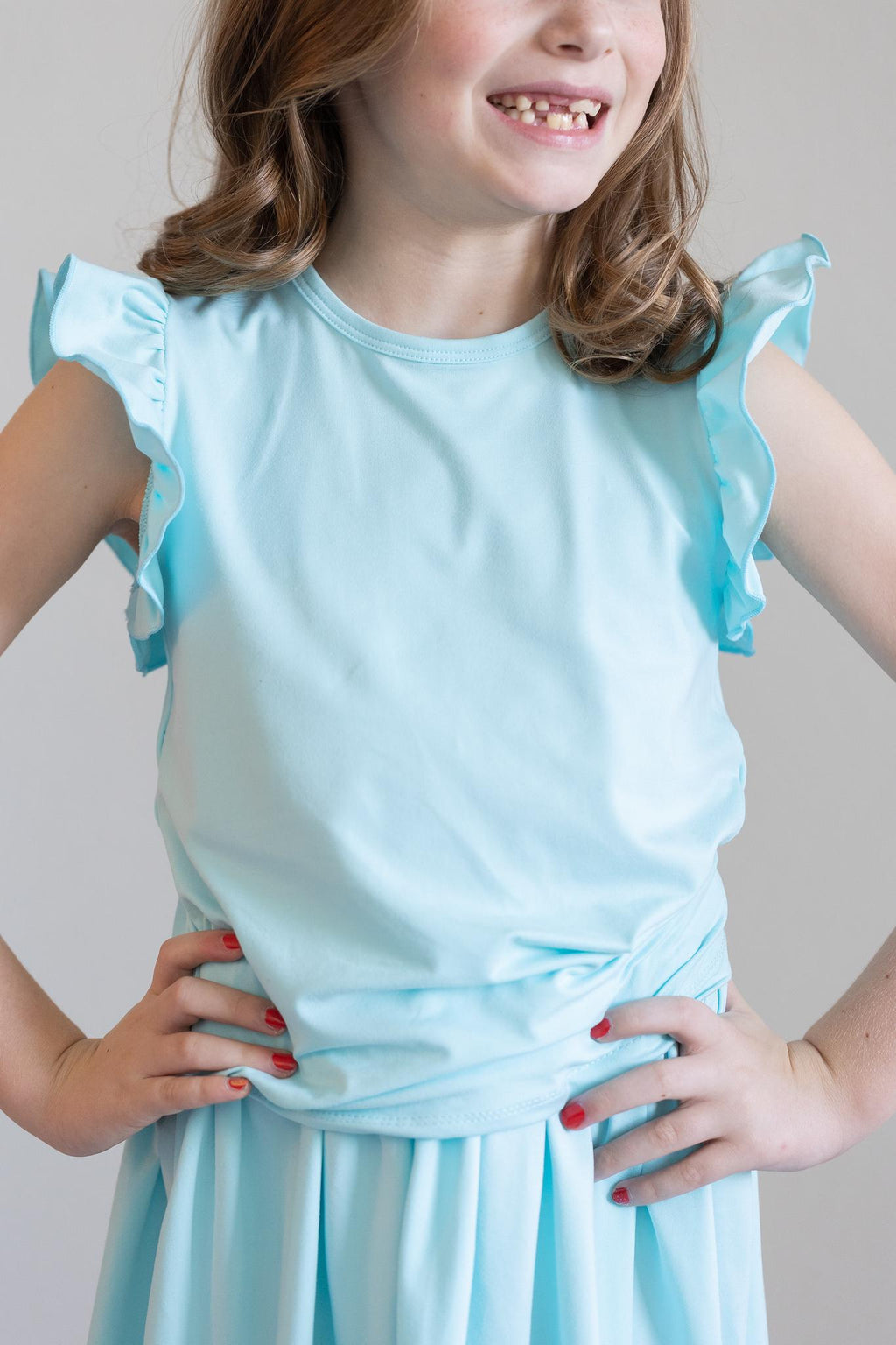 Mila & Rose ® Aqua S/S Ruffle Tee — detail close-up